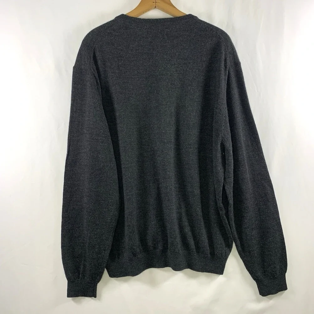 Mens Lightweight Merino Wool V Neck Sweater Size XL Charcoal Gray Minimalist